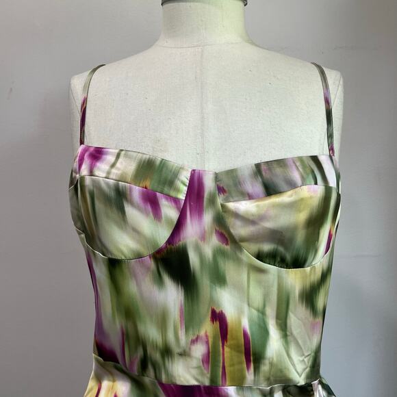 Cider Floral Satin Ruched Midi Dress Size L Watercolor Y2K Party Coquette - Picture 10 of 11